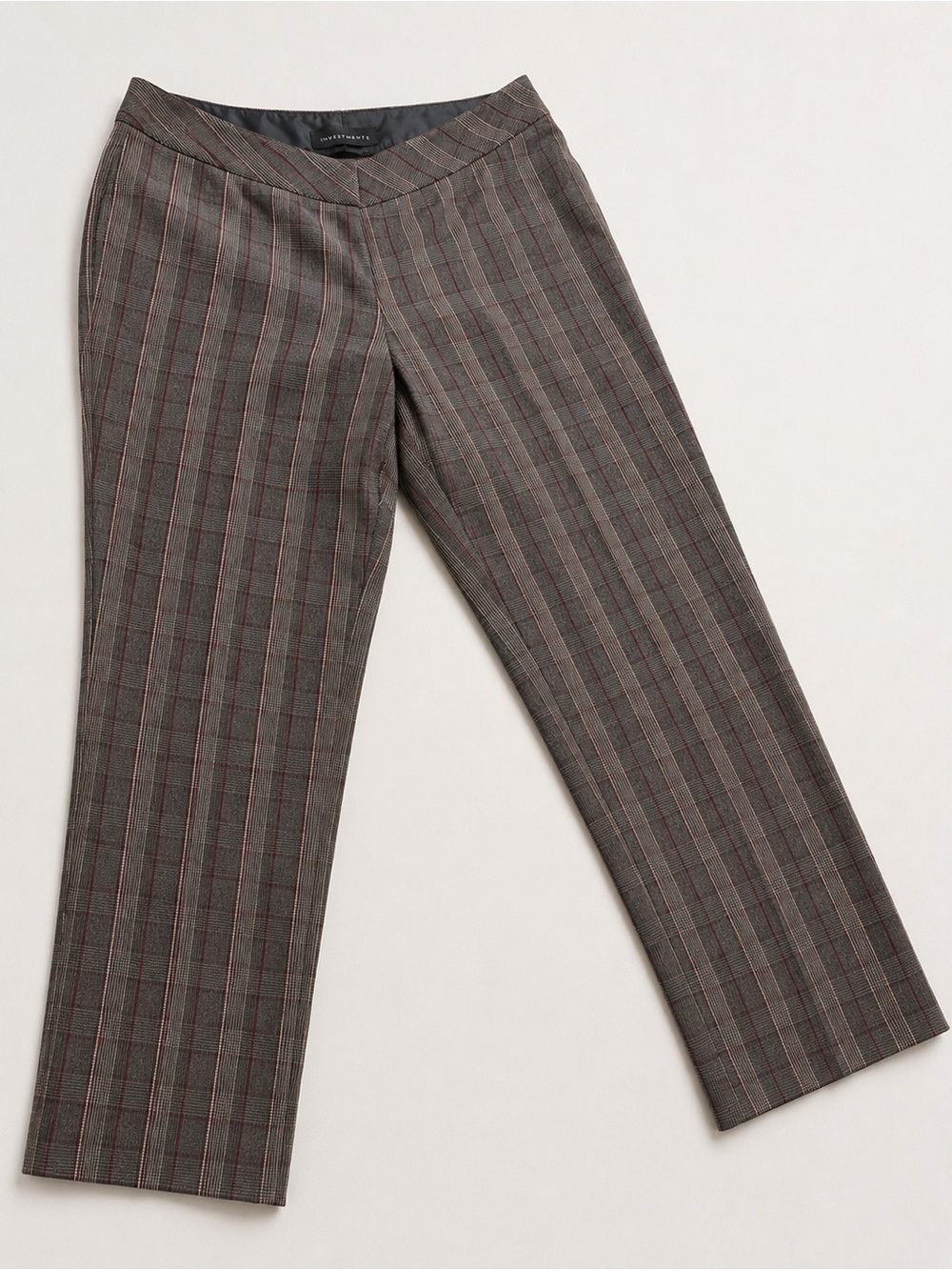 Investments Brown Gray Pinstripe Dress Pants with Subtle Red Stripe - Picture 2 of 4